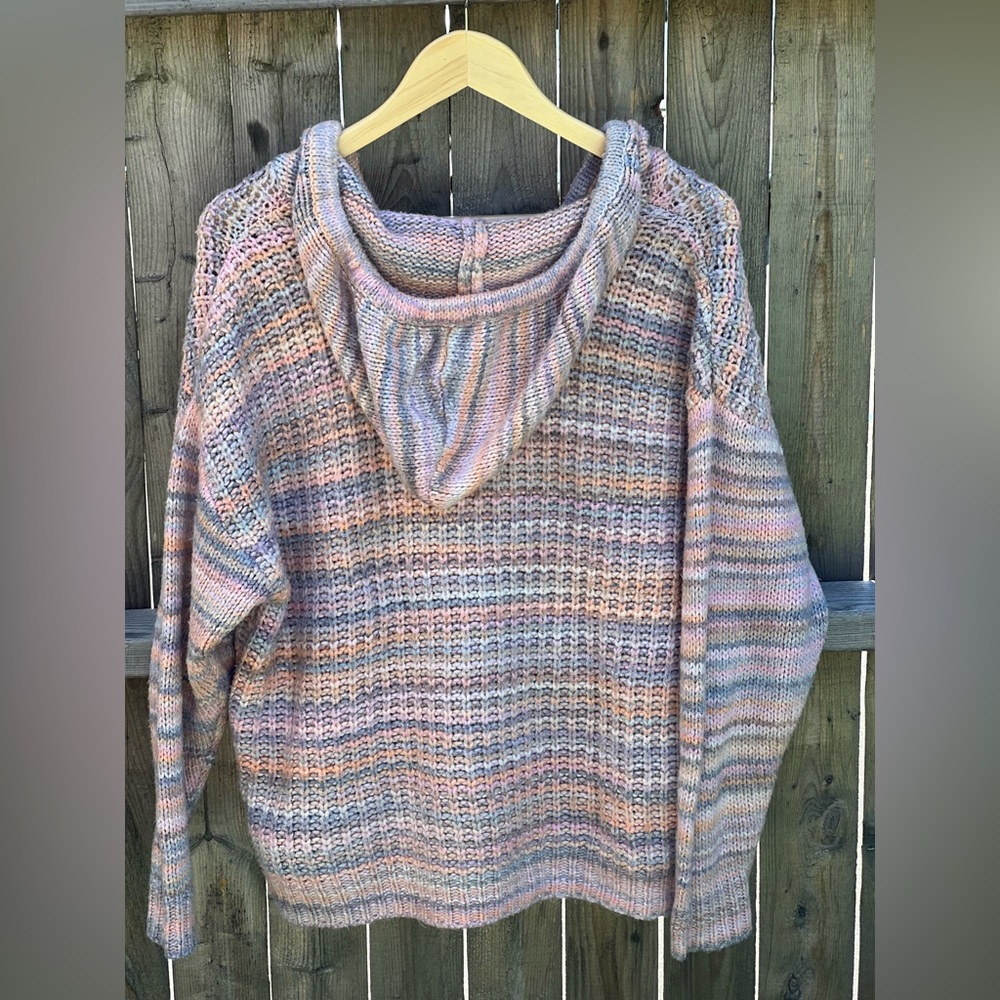 Aerie Street Comfy Chucky Knit Striped Pullover Hoodie Sweater - Picture 12 of 13